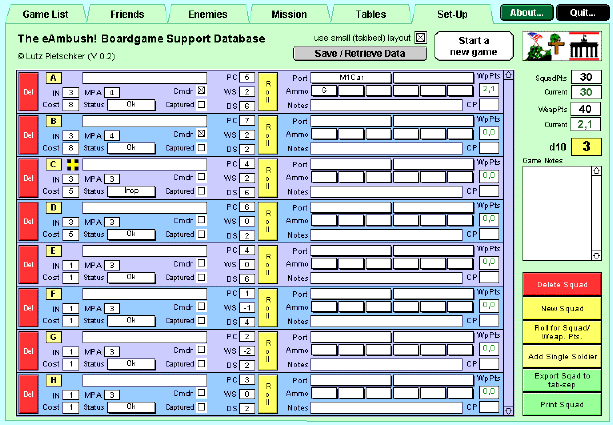 Tabbed Set-Up Screen